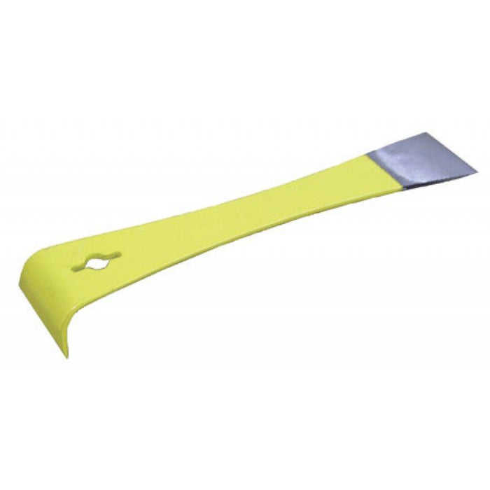 High quality low price hive tool. Heat treated to provide the strength needed for those tough prying jobs and with scraping features that rival the more costly models. Colors may vary. It is a 9 1/2 inch long painted tool with a 22/32 inch hook end.